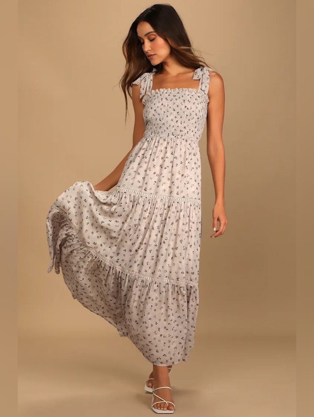 LULUS Blooming Perfection Taupe Maxi Dress